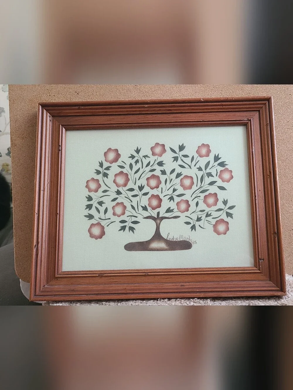 Picture Flower Bouquet in Wooden Frame By Judie Clark 1985 Theorems Style